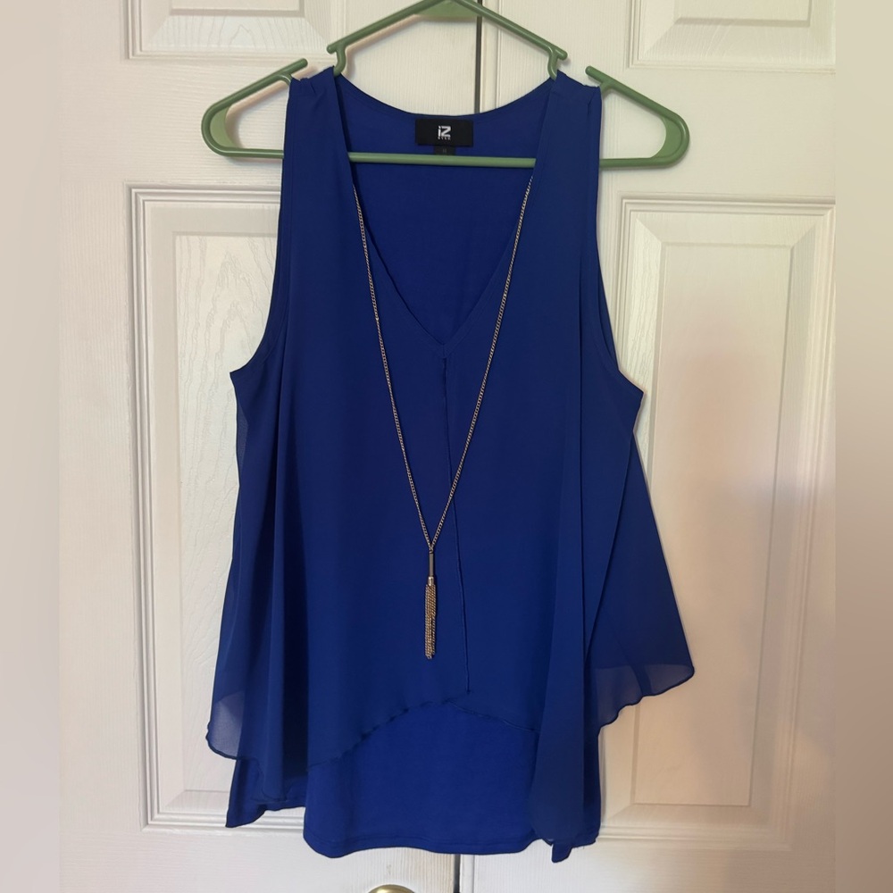 Iz Byer Blue Asymmetrical Sleeveless Tank Top
